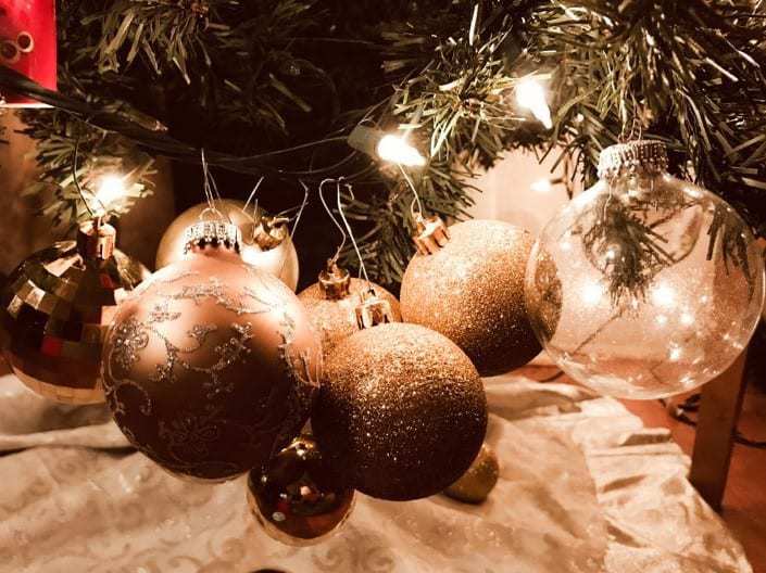 Christmas ornaments hanging on a tree