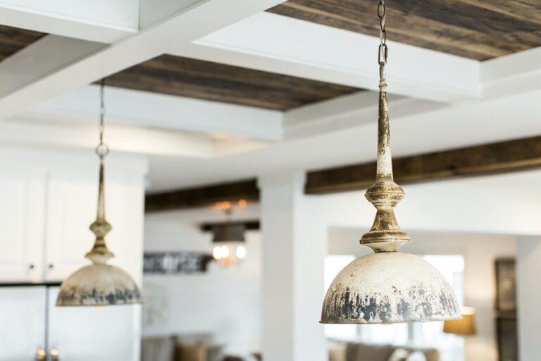 unique light fixture in mobile home kitchen