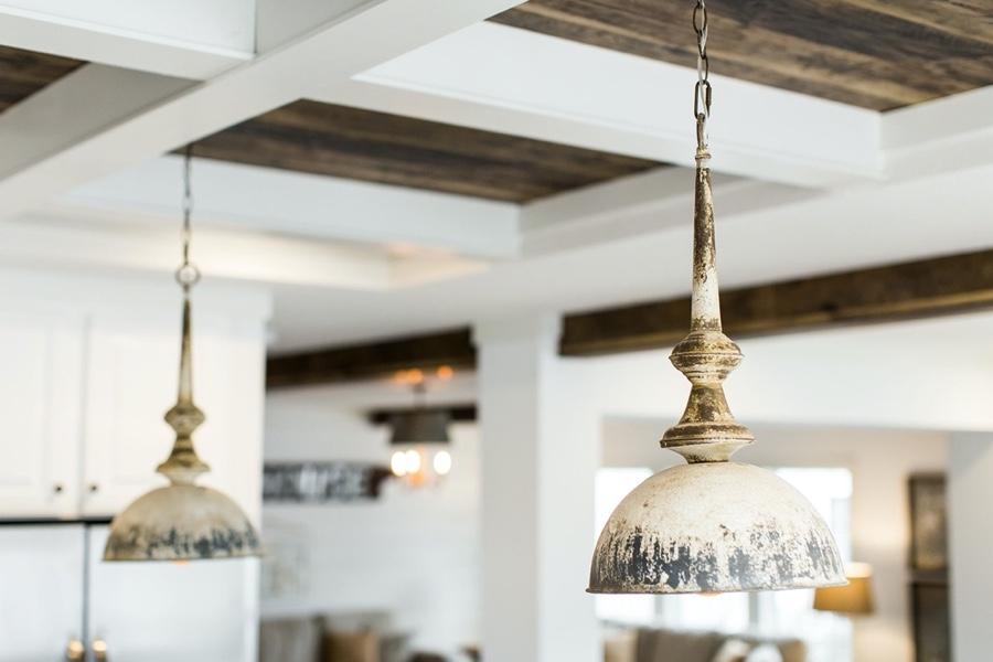 unique light fixture in mobile home kitchen