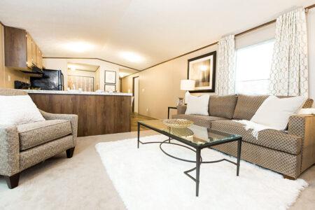 Tru Homes Bliss model mobile home kitchen living room