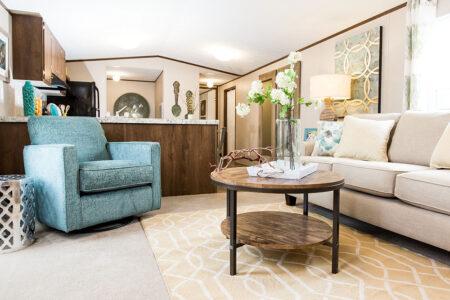 Tru Homes Delight model mobile home living room kitchen