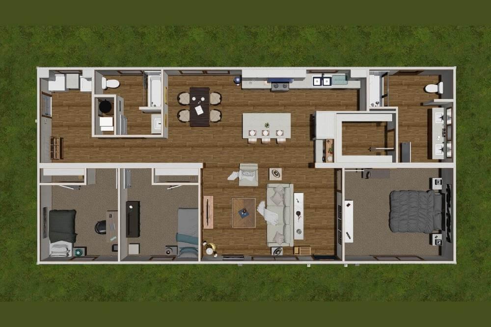 Clayton NXO Double Wide Mobile Home Hudson Floor Plan Dollhouse View