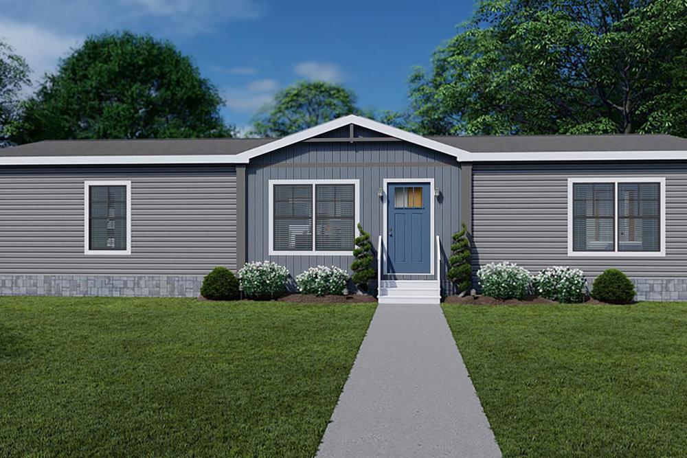 Clayton NXT Model Lizzie Mobile Home with Pewter Cast Vinyl Siding and Web Grey Insert with Blue Artisian Door