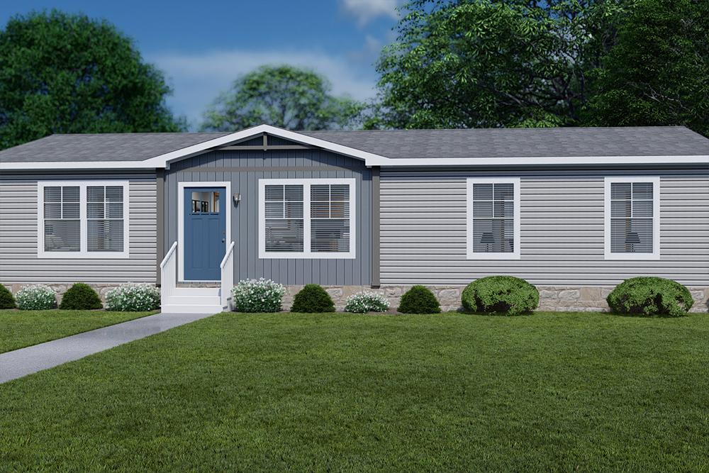 Clayton NXO Model Wilder Mobile Home with Pewter Cast Vinyl Siding and Web Grey Insert with Blue Artisian Door