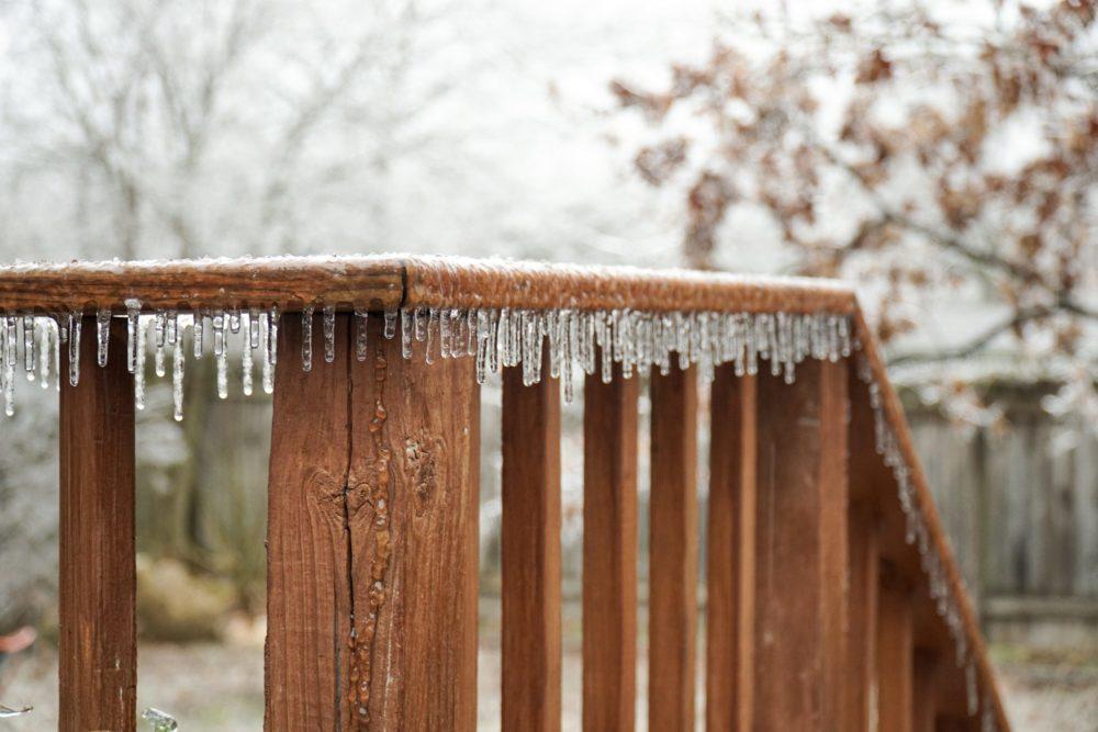 Wooden railings during winter