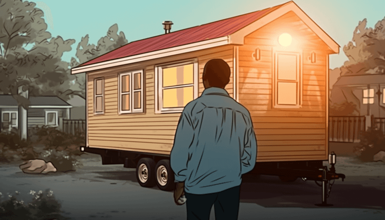 a man examining a mobile home