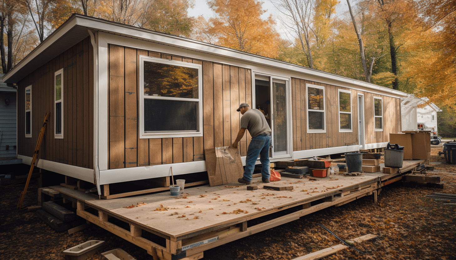 A man expanding his mobile home