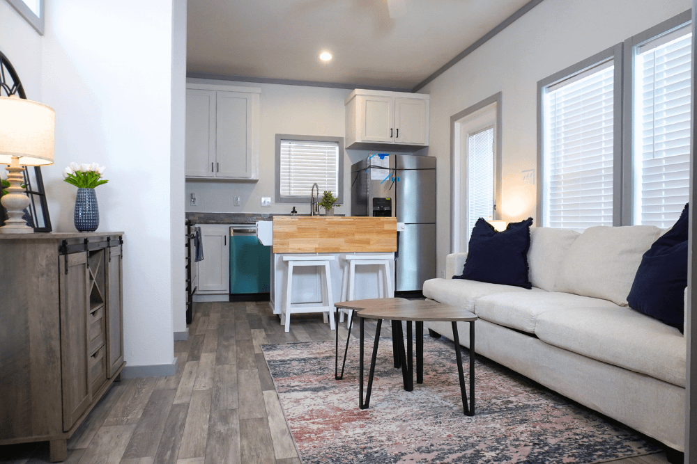 The Braustin HUD Chalet Tiny Home Interior Living Space View 01