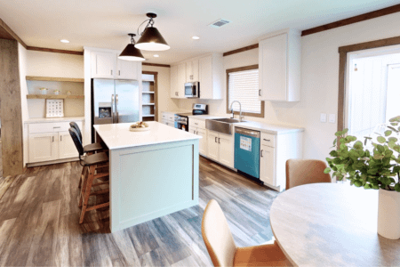 Clayton NXT Loralei Manufactured Double Wide Home Interior Kitchen Island and Dining View 01