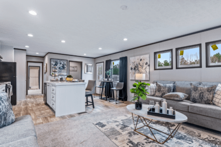 Clayton Homes Bonham Series Colossal Single Wide Manufactured Home Interior Living Room and Dining Space