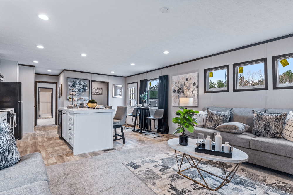 Clayton Homes Bonham Series Colossal Single Wide Manufactured Home Interior Living Room and Dining Space