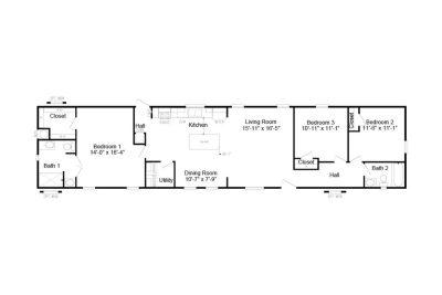 Cavco Emerald-EM18763A Single Wide Manufactured Home 2D Floor Plan